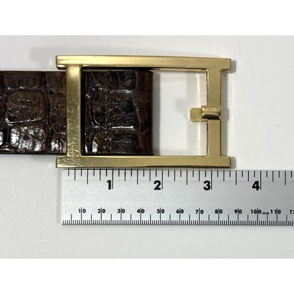 Talbots‎ Brown Leather Crocodile Embossed Belt Gold Rectangle Buckle Size Medium - Picture 11 of 16